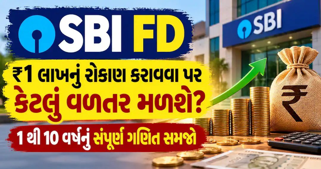 SBI FD: ₹1 લાખના રોકાણ પર 1થી 10 વર્ષ સુધી કેટલું વળતર મળશે? સંપૂર્ણ ગણતરી