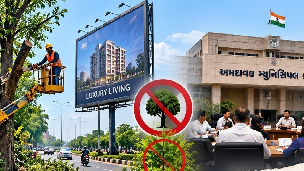 અમદાવાદ: હોર્ડિંગ પાસે મોટા વૃક્ષો વાવવા પર પ્રતિબંધ, રિવરફ્રન્ટની ગંદકી પર ₹1 લાખ દંડ