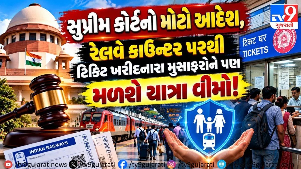 સુપ્રીમ કોર્ટનો આદેશ: 27 ઓક્ટોબરથી કાઉન્ટર ટિકિટ પર પણ યાત્રા વીમો