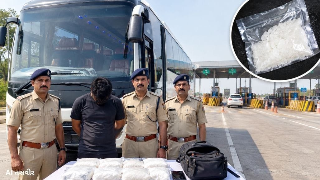 અમદાવાદ: એક્સપ્રેસ-વે ટોલ પ્લાઝા નજીક બસમાંથી 843 ગ્રામ MD ડ્રગ્સ ઝડપાયું, ઈન્દોરનો કેરિયરની ધરપકડ