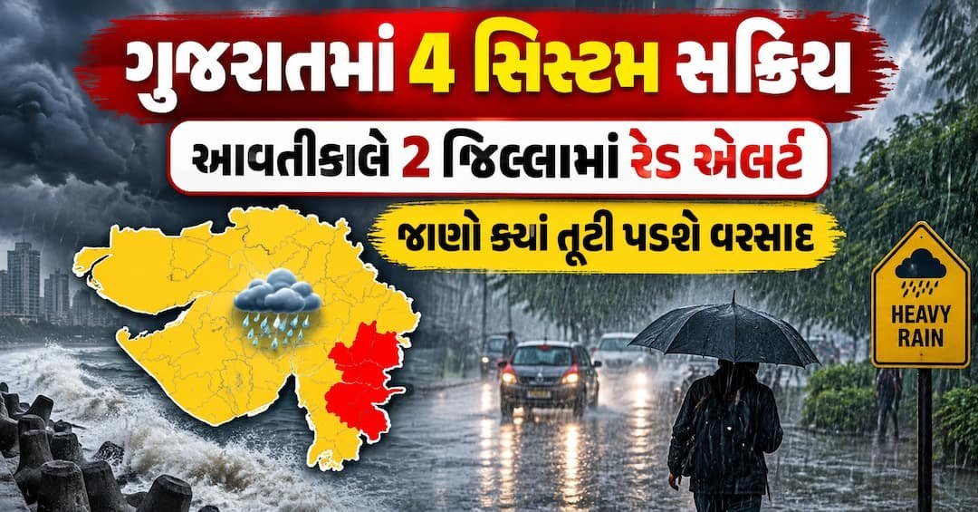 ગુજરાતમાં 4 હવામાન સિસ્ટમ સક્રિય: 13 સપ્ટેમ્બરે નવસારી-વલસાડમાં રેડ એલર્ટ