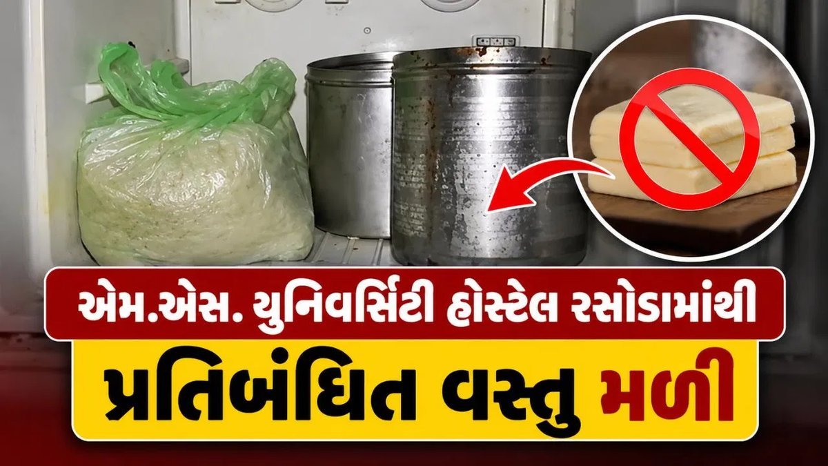 વડોદરા એમ.એસ. યુનિવર્સિટીની ગર્લ્સ હોસ્ટેલ રસોડામાં પ્રતિબંધિત એનાલોગ ચીઝ અને વાસી ખોરાક મળ્યો