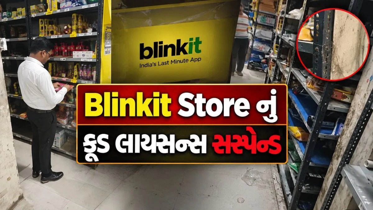 ગાંધીનગરના બ્લિંકિટ સ્ટોરનું ફૂડ લાયસન્સ સસ્પેન્ડ, સ્વચ્છતાના નિયમોનું ઉલ્લંઘન
