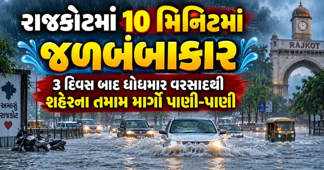 રાજકોટમાં 10 મિનિટમાં જળબંબાકાર, ત્રણેય ઝોનમાં ધોધમાર વરસાદ