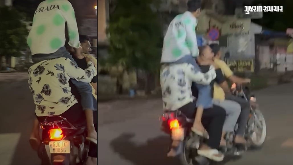 અમદાવાદમાં બાઈક પર જીવલેણ સ્ટંટ: ખભા પર બેસીને સ્ટંટ કરતા ત્રણ યુવકોની ધરપકડ