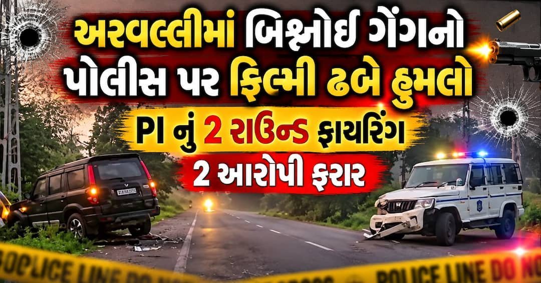 અરવલ્લીમાં બિશ્નોઈ ગેંગનો પોલીસ પર હુમલો: PIનું 2 રાઉન્ડ ફાયરિંગ, 2 આરોપી ફરાર