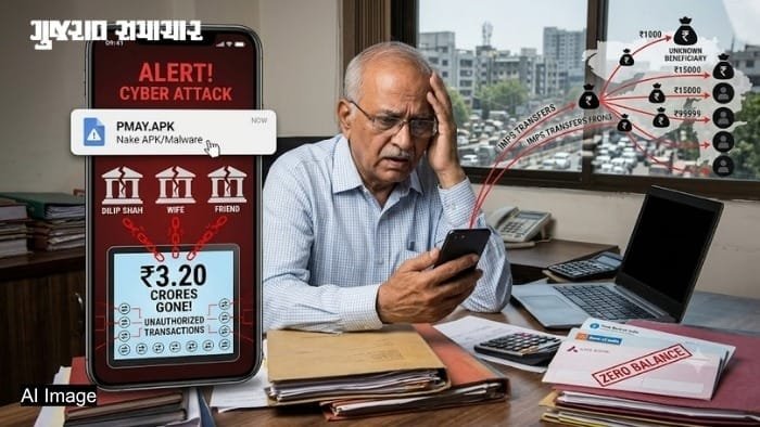 અમદાવાદ: પીએમ આવાસ યોજનાની નકલી APK ખોલતાં જ વૃદ્ધના 3 ખાતાંમાંથી ₹3.20 કરોડ ઉપડ્યા
