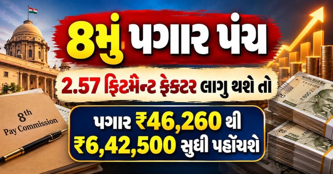 8મું પગાર પંચ: 2.57 ફિટમેન્ટ ફેક્ટર લાગુ થાય તો લઘુતમ પગાર ₹46,260 સુધી પહોંચી શકે