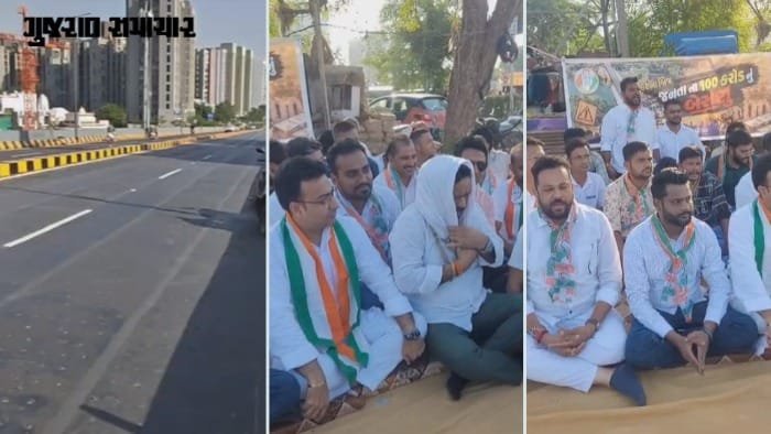 અમદાવાદ: મકરબા ઓવરબ્રિજ પર કોંગ્રેસનું બેસણું, ભ્રષ્ટાચાર અને ડિઝાઇન ખામીના આરોપ