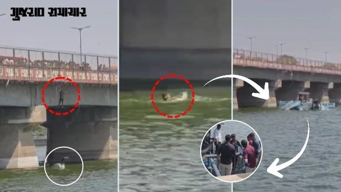 અમદાવાદ: સરદાર બ્રિજ પરથી સાબરમતીમાં કૂદેલા યુવકને સ્કીમર મશીનના સ્ટાફે બચાવ્યો